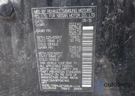 2015 Nissan Rogue Sv из США, поврежденный, VIN KNMAT2MV9FP567451